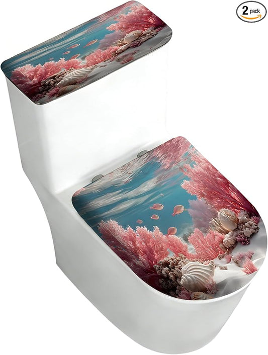 2 pack Toilet Lid Cover & Tank Lid Cover,Fits Standard & Elongated Toilet | Soft Stretchable Fabric,Machine Washable,Decorative Bathroom Protective Covers