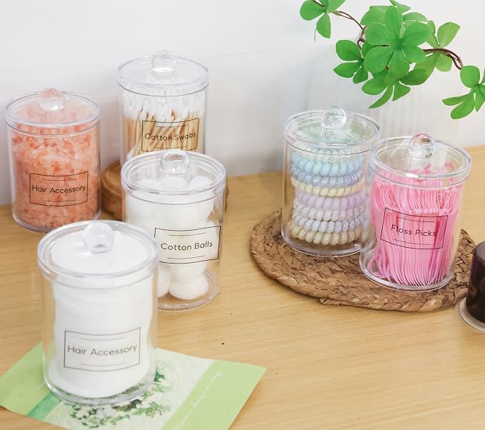 4 Pack Acrylic Qtip Holder Dispenser,Canisters Apothecary Jar Set,10,12oz