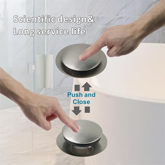 Brushed Bathtub Stopper Tub Drain,Welsan Universal Pop Up Tub Drain Stopper Replacement Tip Toe, Lift and Turn with 2-Hole Overflow Face Plate Cover and EZ Bath Tub Plug (Brushed Nickel)