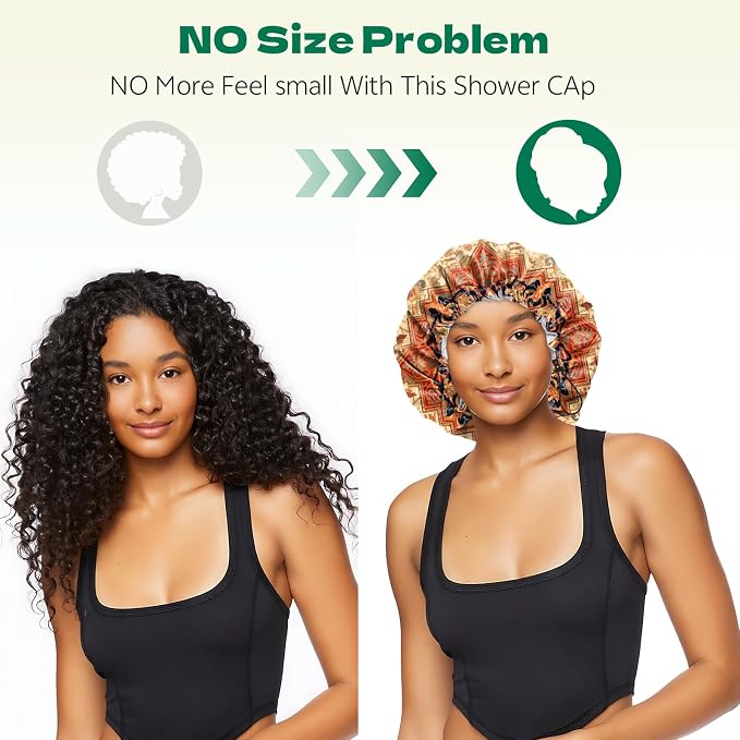 2 PCS Shower Cap Waterproof Double Layer Elastic Adjustable Reusable Hair Bath Caps for Girls Women Cute Aesthetic-Red