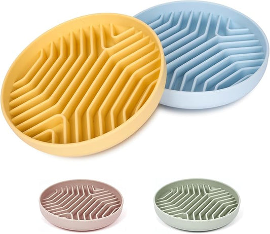 2 Pack Silicone Slow Feeder Dog Bowls, Puzzle Design with Suction Cups | Ideal for Large & Small Pets, anti-choking structure, non-slip, dishwasher microwave safe, relieves pet boredom and anxiety