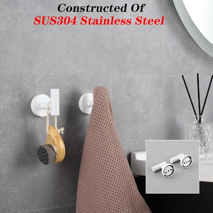 GERZWY Towel Hook Stainless Steel Robe Coat Hook Wall Mounted Luxury Hooks for Bathroom Hotel 2 Pack, White