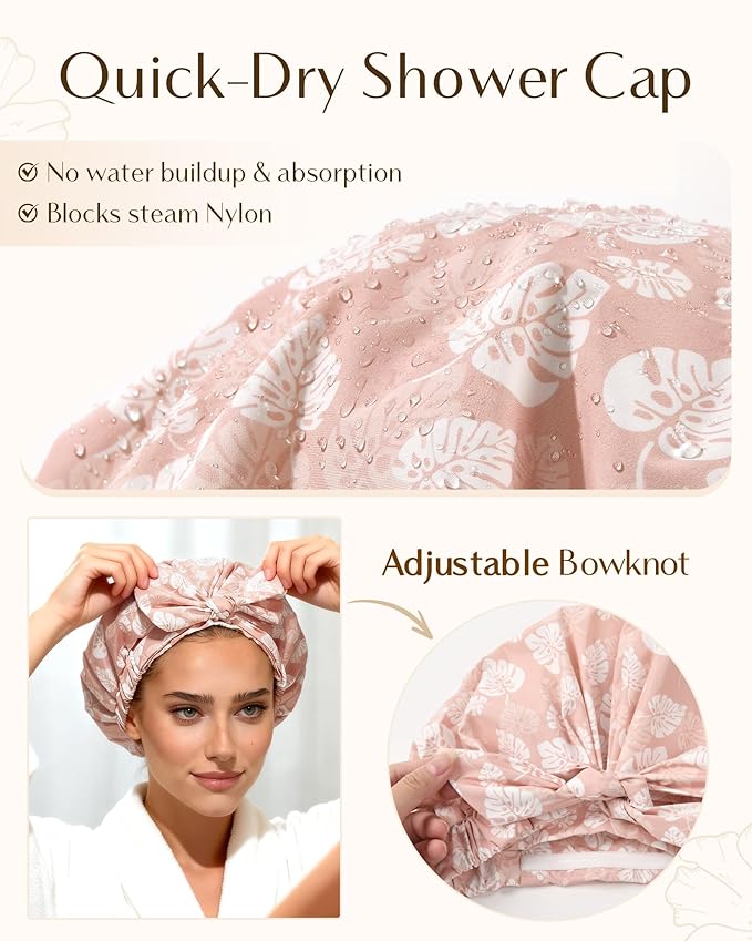 Yanibest Shower Cap for Women Reusable Waterproof, Adjustable Hair Cap | Non-Slip, Durable & Cute Washable Bath Hair Hat