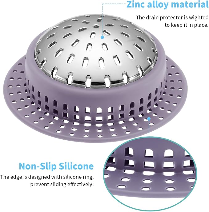 Aluvor Bathtub Drain Hair Catcher Shower Drain Cover Sink Drain Protector | Bathroom Sink & Bathtub Drain Strainer for Pop-Up & Regular Drains, purple