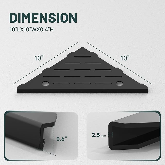 10" Corner Shower Shelf, 304 Stainless Steel Slot Design Bathroom Shower Shelf, Recessed Corner Shelves for Tiled Wall, 2 Pack, Matte Black