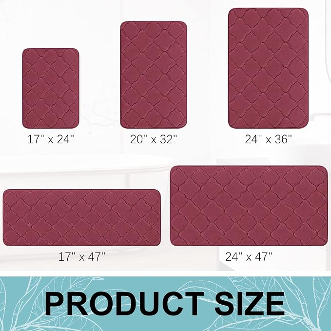 OLANLY Memory Foam Bath Mat Rug 36x24, Ultra Soft and Absorbent Bathroom Rugs, Non-Slip, Comfortable, Machine Washable Bath Carpet for Bathroom Floor, Tub, Shower and Home Decor Accessories, Burgundy | Thick Absorbent Carpet, Non-Slip Backing, Machine ...