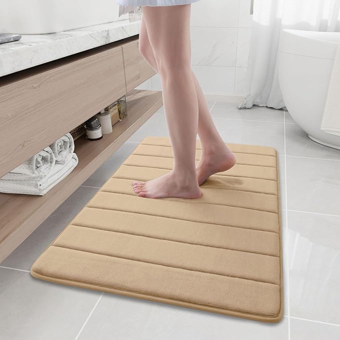 Buganda Memory Foam Bath Mat 35.4 x 24, Ultra Soft Absorbent Bathroom Rugs | Camel, Machine Washable Quick Dry Bath Mats for Bathroom Floor, Shower and Tub, Home Decor Accessories
