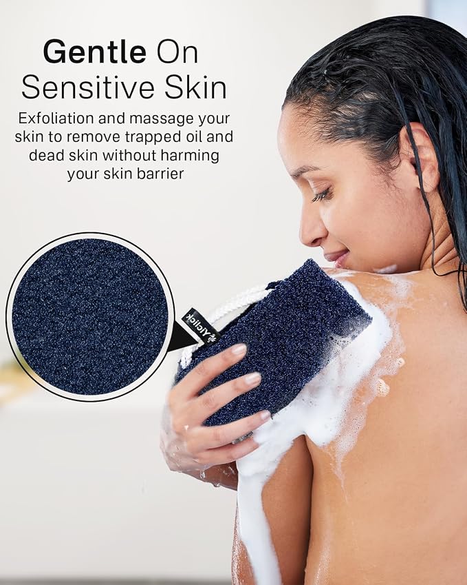 Exfoliating Washcloth Towel with Handle, Back Scrubber for Shower, Exfoliating Body Scrubber Exfoliator, Japanese Wash Cloth for Body Scrub, Bath Sponge Loofah Luffa Washer Exfoliator