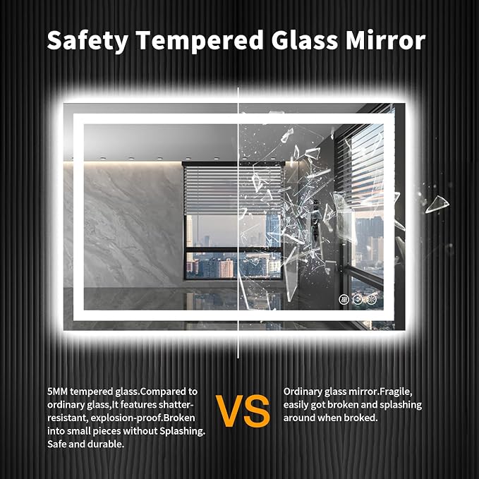 LOAAO 40"X32" LED Bathroom Mirror with Lights, UL Listed | Anti-Fog, Dimmable, 3 Color Temperature, Backlit + Front Lit, Memory Function, Tempered Glass