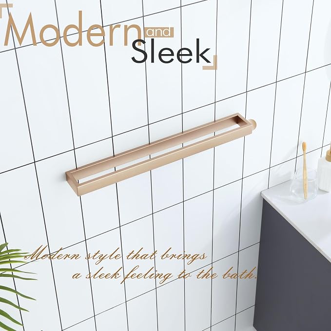 KOKOSIRI Towel Bar for Bathroom Wall Mount Bath Towel Holder 24-Inch Kitchen Rack Champagne Bronze Stainless Steel, 1 Pack B4008CPG-L24