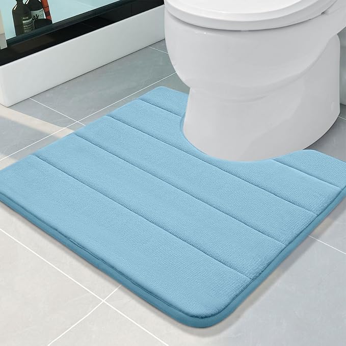 Buganda Memory Foam U-Shaped Toilet Rugs 20 x 20, Absorbent Bathroom mat | Blue, Thick Soft Machine Washable toilet mat for bathroom, Contour Bath Rugs Mat for Toilet Base