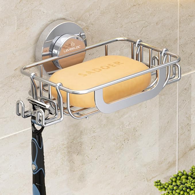 Soap Holder, Soap Dish for Shower, Suction Cup Bar Soap Holder | Soap Bar Holder for Shower, Wall Mounted Self Draining, NO Drill Sponge Holder for Bathroom, Bathtub Kitchen Sink, Silver