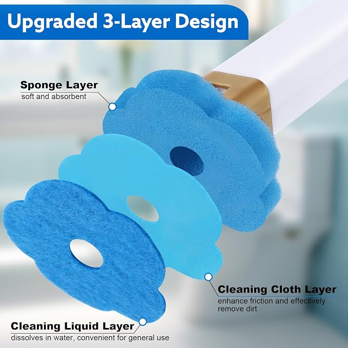 wlich Disposable Toilet Brush Set With 48 Refills, Wall-Mount Holder | Flexible Scrubbing Head, Hygienic Toilet Cleaning, Wall-Mounted Storage for Homes, Apartments, Dorms, Offices, Hotels