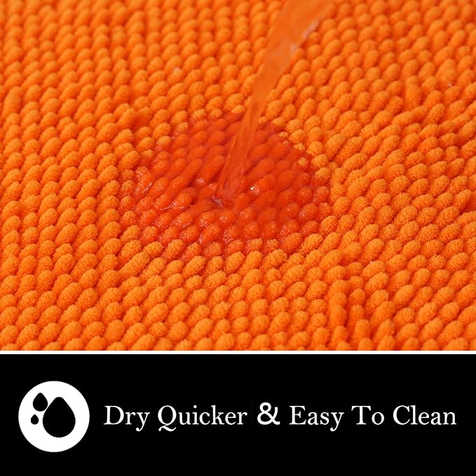 Bathroom Rugs Chenille Bath mat 2 Piece Set, Super Absorbent, Strong PVC Non Slip Backing, Bath mats for Bathroom, Plush Shaggy, Thick, Machine Washable, Bathtub, Shower, Toilet.(Orange)