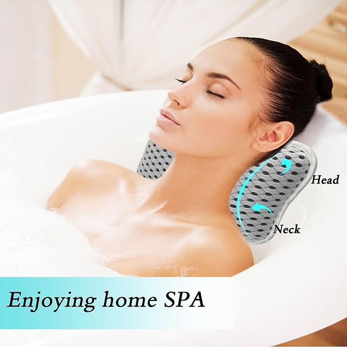 Bath Pillows for tub,Home Spa Pillows for Bathtub, Hot Tub,Head and Neck Support with 2 Strong Suction Cups,Grey