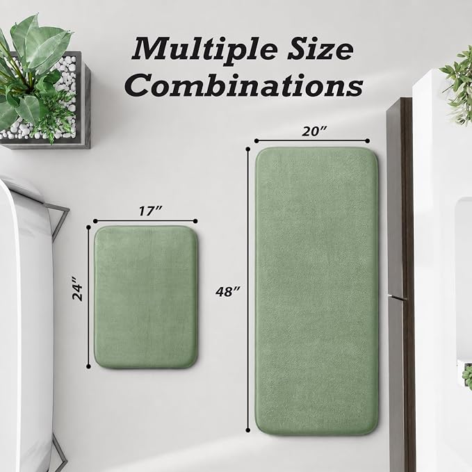 Bathroom Rugs Sets 2 Piece, Non-Slip & Quick Dry Bath Mat Set, Ultra Soft Velvet Bath Rugs for Bathroom, Toilet and Shower Floor, Grey Green