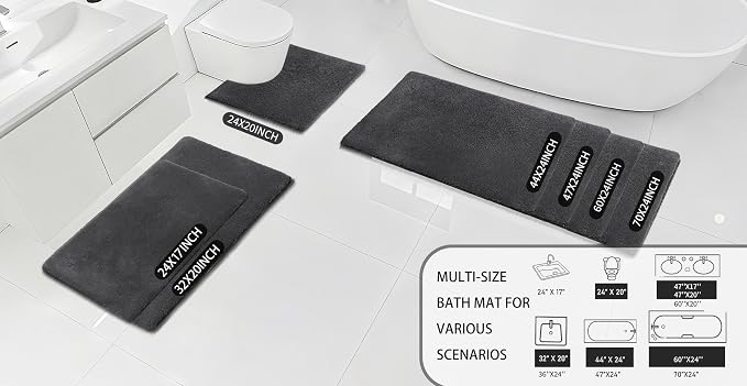MINIDEAR Bathroom Rugs 70x24 Volcanic Gray - Thick Memory Foam Bath Mat, Ultra Soft & Plush Fluffy, Non-Slip, Quick Dry, Absorbent Washable Floor Microfiber Mat for Tub, Home Decor Accessories