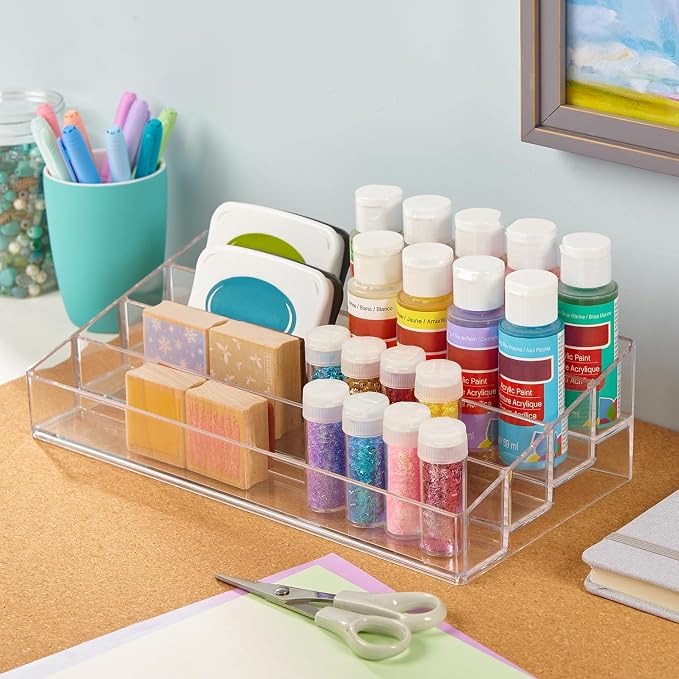 STORi Multi-Level Nail Polish Bottle Holder | Clear Plastic Organizer Rack for up to 40 Nail Polish Bottles, Rectangular 4 Tiered Vanity Display Stand for Makeup and Eyeshadow Palettes | Made in USA