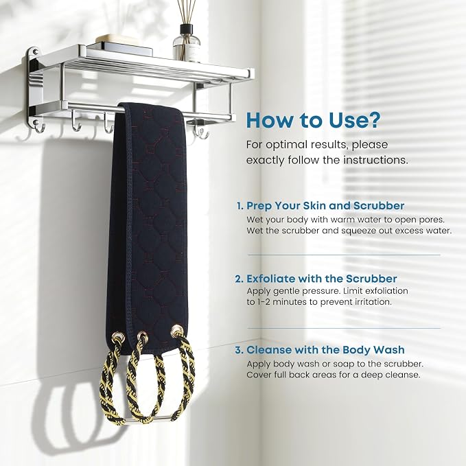 eaxun 38.5 Inch Exfoliating Back Scrubber with Dual Handles for Shower | Dual-Sided Bath Washer for Deeper Cleansing, Full Back Coverage Exfoliator without Straining for Men & Women