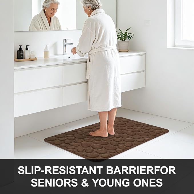 Stone Bath Mats, Non-Slip Memory Foam Bathroom Rug, 16x24 Brown | TPR Rubber Backing,Ultra Soft,Highly Absorbent,Machine Washable,Quick Dry for Tub and Shower, Home Decor Accessories