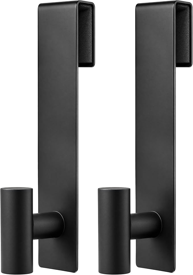 Shower Door Hooks, Over The Glass Shower Towel Hook, Black, 2 Pack | Stainless Steel, Heavy Duty, Easy Installtion, Slim Design, Soft Padding, Towel Hooks For Glass Shower Door