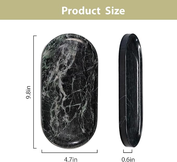 Emerald Green Marble Tray | Bathroom Jewelry Organizer | Spa-Quality Perfume Tray for Dresser, Nightstand, Makeup Table | Natural Stone & Non-Slip Base,9.8"x4.7"x0.6"