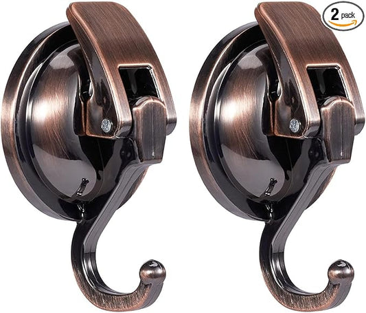 Suction Cup Hooks for Shower, Bathroom, Kitchen, Glass Door, Mirror, Tile – Loofah, Towel, Coat, Bath Robe Hook Holder for Hanging – Waterproof Wreath Hanger (2, Red Bronze)