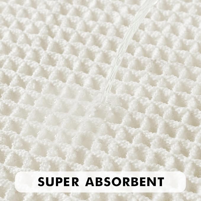 MIULEE Set of 2 Waffle Bathroom Rugs Boho Bath Mat White 17"x24"+18"x30" | Non Slip, Super Absorbent, Washable, Ultra Soft, Rubber Backed, Small Bath Rugs for Bathroom Floor Tub Shower