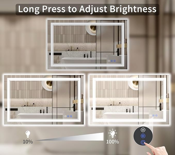 40"x50" LED Bathroom Mirror with Lights, Anti-Fog, Backlit + Front Lit, Dimmable, Led Vanity Mirror for Wall, Lighted Bathroom Mirror, 6 Colors, Shatter-Proof Tempered Glass