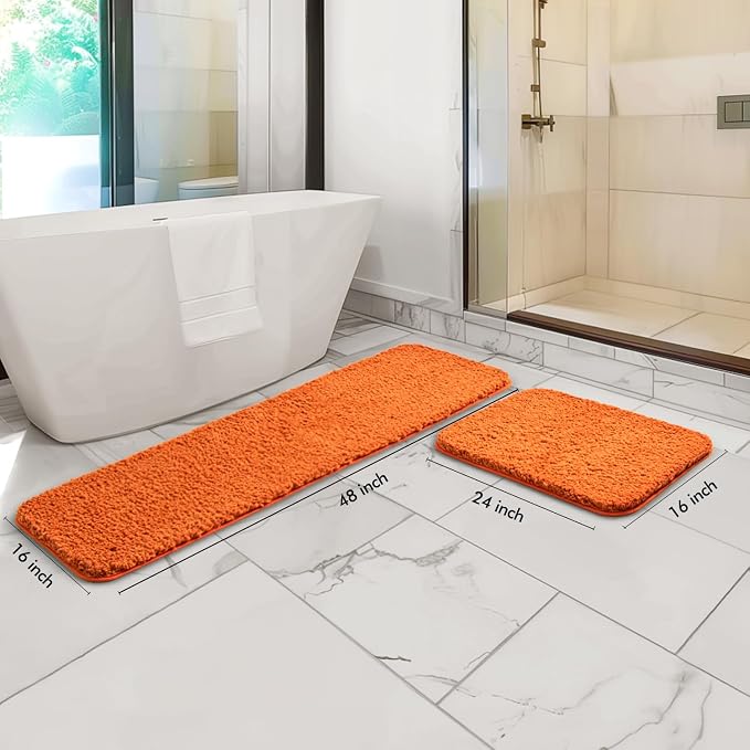 MIULEE Fall Orange Bathroom Rugs Set 2 Piece Soft Bath Mats 16x24+16x48 in | Soft Absorbent Microfiber Bath Rugs, Non Slip, Quick Dry, Fluffy Bath Rugs for Bathroom Floor Tub Showers, Machine Washable
