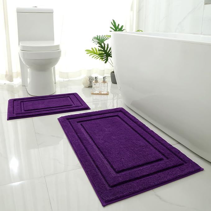 HOMEIDEAS Bathroom Rugs Sets 2 Piece, Super Soft Non Slip Bath Mat Purple | Ultra Absorbent, Microfiber Machine Washable Bath Rug Set, for Bathroom, Tub, Shower 20" x 32" + 16" x 24"