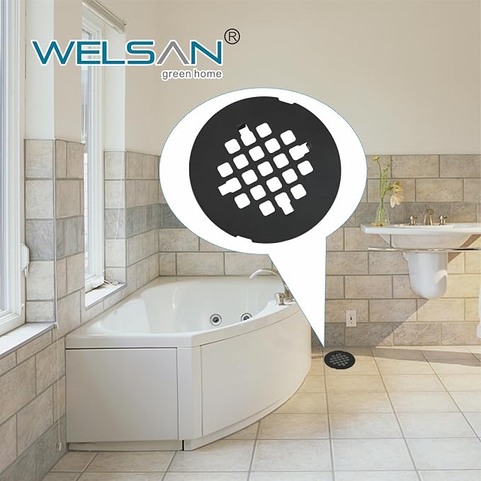 Matte Black Snap-in Shower Drain Cover Replacement, Welsan Stainless Steel 4-1/4" OD Round Shower Strainer Grid Easy to Install