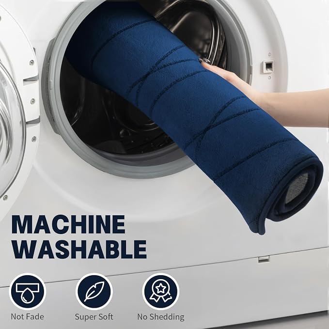 Bathroom Rugs Set 5 Piece, Memory Foam Bath Mat Navy Blue | Ultra Soft, Absorbent, Non-Slip, Machine Washable, for Bathroom, Sink and Toilet