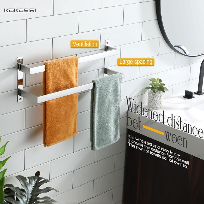 KOKOSIRI Towel Bars Bath Towel Holders 20-Inch Chrome Bathroom 2-Tiers Ladder Towel Rails Wall Mounted Towels Shelves Rack Polished Stainless Steel, B5008CH-L20