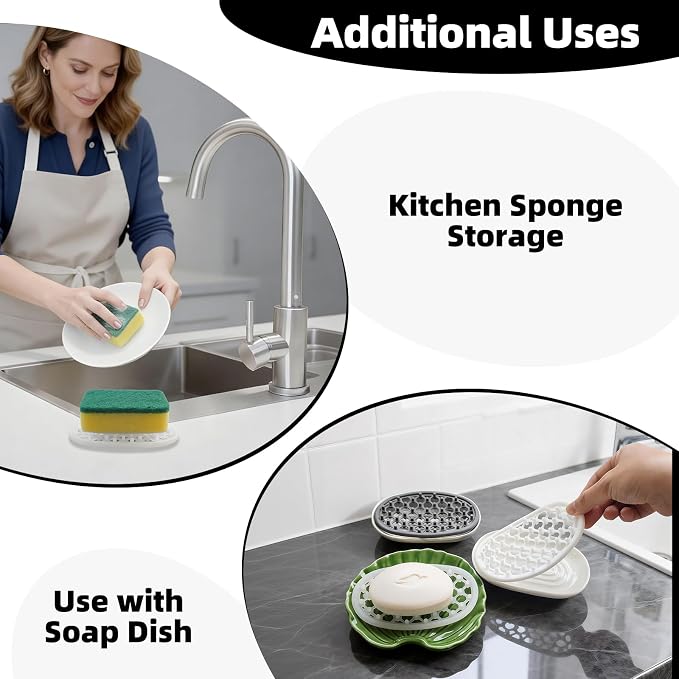 4 Pack Soap Dish for Shower, Non-Slip Silicone Bar Soap Holder with Efficient Drainage Holes for Bathroom Sink, Self Draining Soaps Saver Pad for Shower Niche, Shelf (White- 4Pcs)
