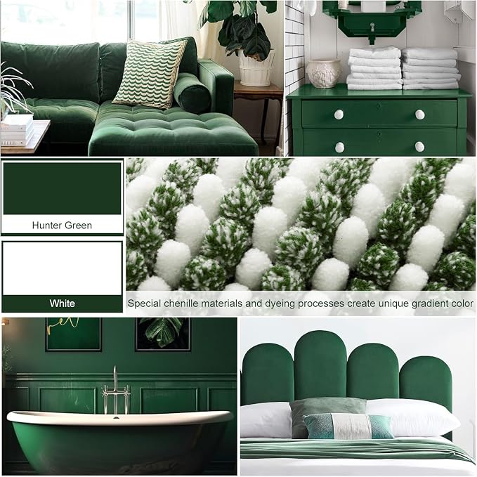 BSICPRO Bathroom Rugs Sets 2 Piece, Non Slip Striped Bath Mat, Hunter Green | 20"x47" Plus 16"x24", Soft Absorbent Chenille, Quick Dry Machine Washable, Shower Rug for Bathroom Floor, Tub, Bedroom Decor