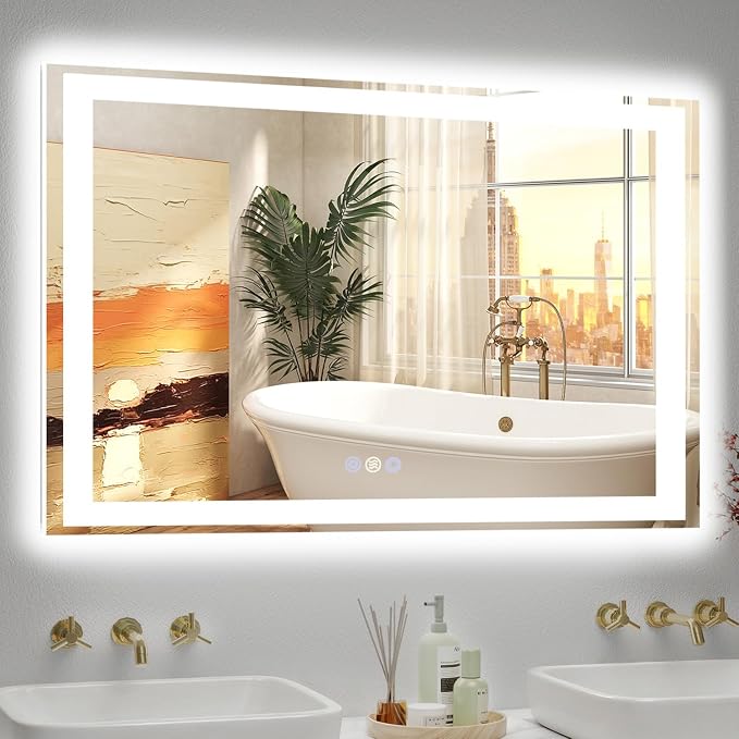 40x32 LED Bathroom Mirror, 6000LM, Separate Front and Back Lights | Shatter-Resistant Tempered Glass,Auto-Off Defogger,3 Color Modes,Smooth Dimming,Smart Memory Setting