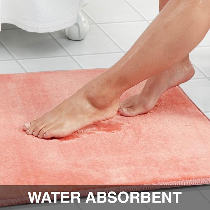 Memory Foam Bath Mat Non Slip Absorbent Super Cozy Velvet Bathroom Rug Carpet (22 inches X 36 inches, Peach)