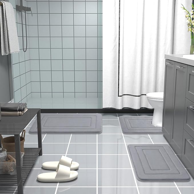 Arotive Memory Foam Bathroom Rug Mat 24x16, Ultra Soft and Absorbent Bath Mat, Machine Wash Dry, Comfortable Bath Rug Carpet for Bathroom Floor, Tub and Shower, Medium Grey