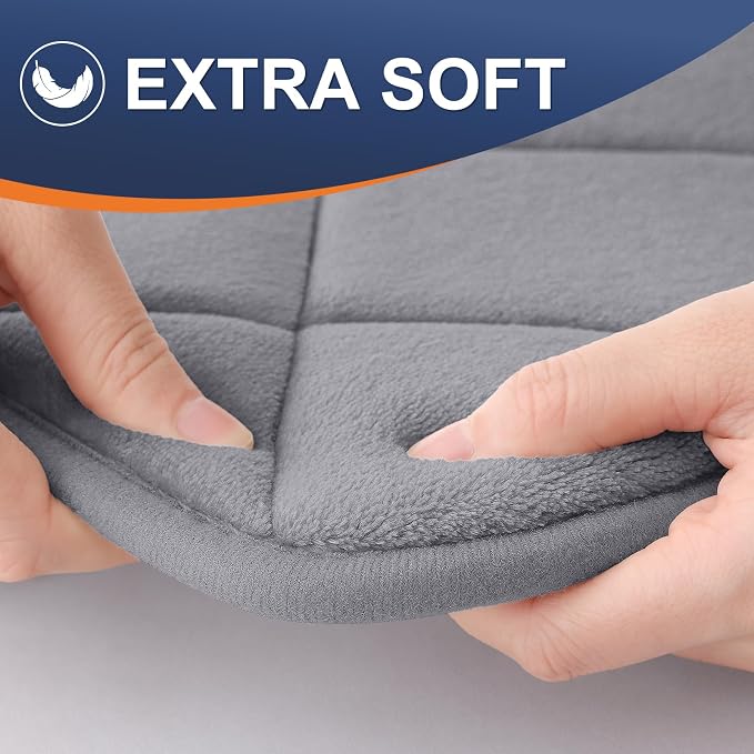 OLANLY Memory Foam Bath Mat 44x24, Ultra Soft and Absorbent Bathroom Rugs | Medium Grey, Quick Dry, Machine Washable Shower Bath Rugs, Comfortable Bath Carpet for Bathroom Floor, Tub and Shower