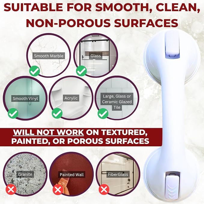 Safe-er-Grip Safe-er-Grip Changing Lifestyles Suction Cup Grab Bars for Bathtubs & Showers; Safety Bathroom Assist Handle, White, 12 inches | (Pack of 2)