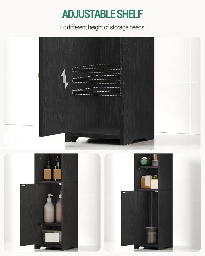 Hzuaneri Bathroom Storage Cabinet, Corner Floor Cabinet with Doors and Adjustable Shelf, Narrow Toilet Paper Cabinets, Bathroom Organizer for Small Spaces, Black, BC19704X