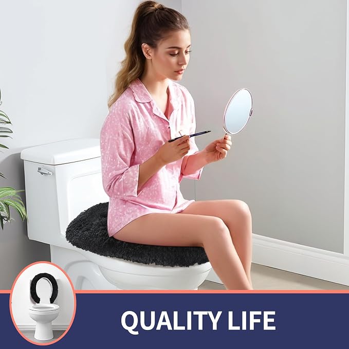 Soft Microfiber Toilet Seat Cover 17.5" x 15" Machine Washable | Solid Toilet Lid Cover Adjustable Rubber Backing Fits Most 16 -17.5" L x 14-16" W Round Oblong and Elongated Toilet Seat