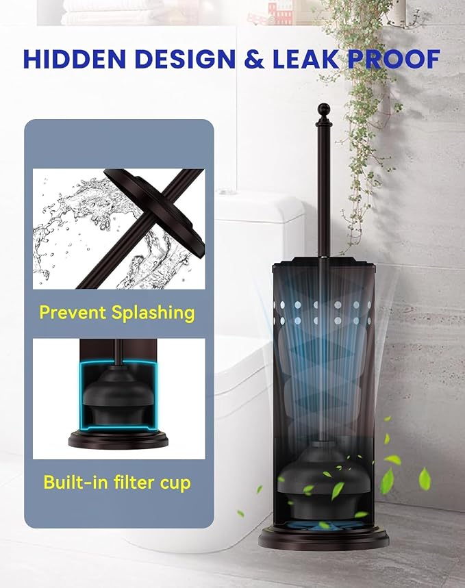 DOWRY Toilet Plunger with Holder for Bathroom Bronze | Hidden Toilet Bowl Cleaners Long Handle with Cover Powerful Force Suction Cup Heavy Duty Deep Cleaning