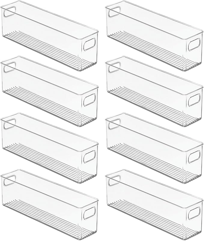 mDesign Plastic Bathroom Storage Container Bins w/ Handles - Closet, Cabinet, Vanity, Cupboard Shelf Organization, Hair Tools Accessory Organizer - Ligne Collection; Clear, ‎5x3.75x16 (Pack of 8)