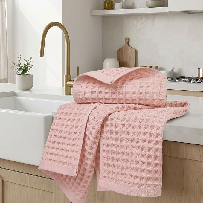 Jacquotha Waffle Hand Towels for Bathroom Decor (Pink) | 2-Piece Cotton Face Towels, Fast Drying & Absorbent, 13” x 29”