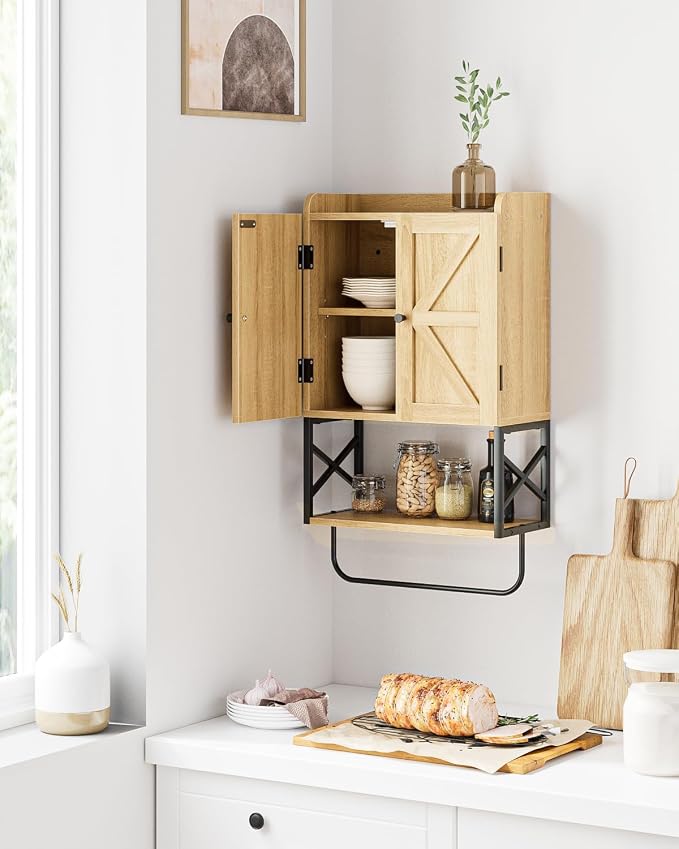 Masupu Bathroom Cabinet Wall Mounted, Wooden Medicine Cupboard with Adjustable Shelves, Space-Saving Wall Storage Unit for Bathroom, Kitchen and Living Room (9" D x 15.35" W x 27.16" H,Countrye Oak)
