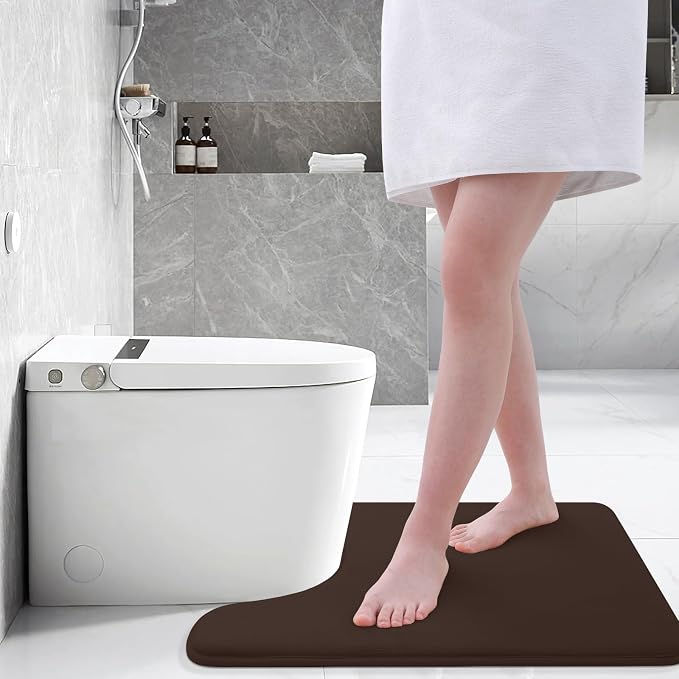 Smiry Memory Foam Toilet Rugs 20x20, Extra Soft Absorbent Bathroom Rugs | Brown, Quick Dry Machine Washable Non-Slip Contour Bath Mat for Toilet