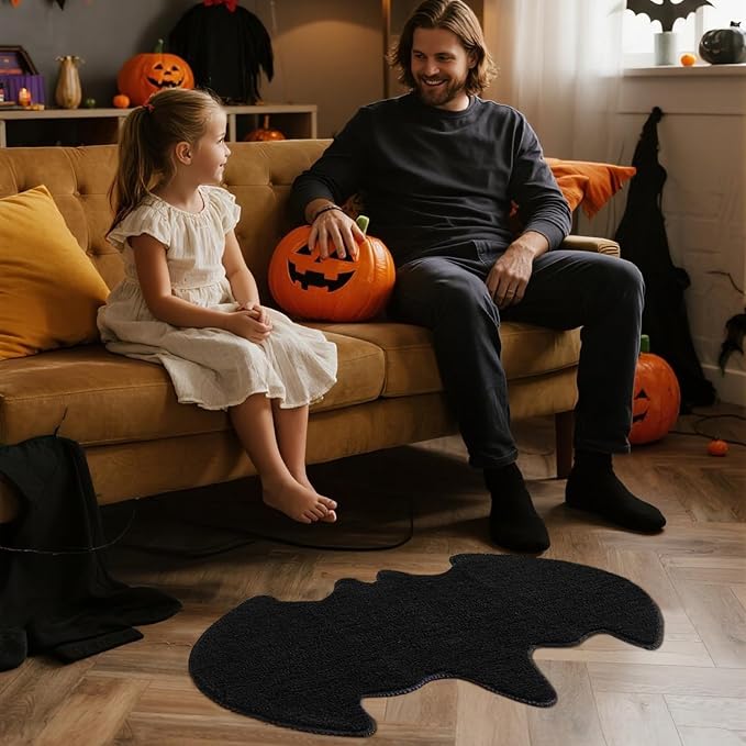 TYUU Bat Bath Mat, Super Absorbant Gothic Bathroom Rugs Non Slip Washable Bat Shaped Floor Mat Holiday Decor, 24''x36'', Black