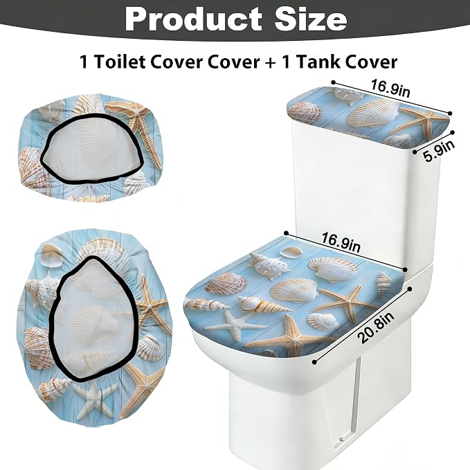 2 pack Toilet Lid Cover & Tank Lid Cover,Fits Standard & Elongated Toilet | Soft Stretchable Fabric,Machine Washable,Decorative Bathroom Protective Covers